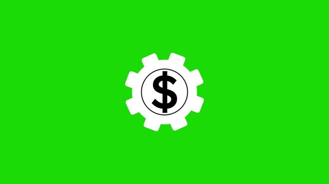 Animated financial optimization and management icon featuring a mechanical gear with a dollar sign. automation, business, and investment systems.
