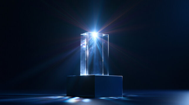 Crystal Award Trophy Illuminated on Dark Pedestal