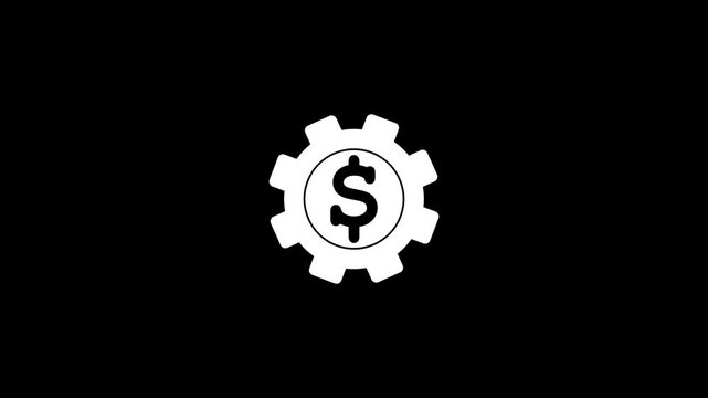 Animated financial optimization and management icon featuring a mechanical gear with a dollar sign. automation, business, and investment systems.