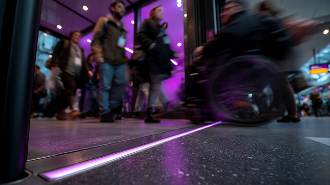 Wheelchair User Passing Through Modern Accessible Building Entrance