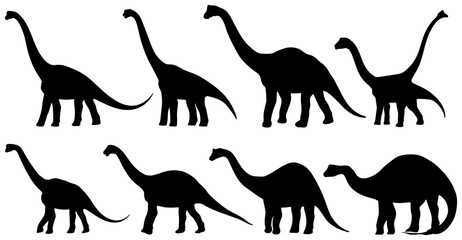 Dinosaur Silhouettes Collection: Brontosaurus, Sauropod, Prehistoric Reptile Vector Icons for Jurassic Era Designs © Sharmin