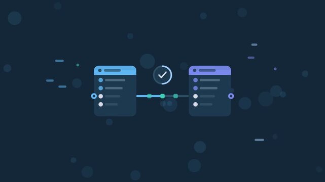 API Gateway Sync animation, dark sky blue flat design motion graphic, api concept, 4K loop
