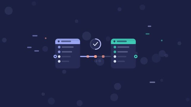 API Gateway Sync animation, dark periwinkle blue flat design motion graphic, api concept, 4K loop