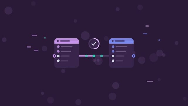 API Gateway Sync animation, dark lilac flat design motion graphic, api concept, 4K loop