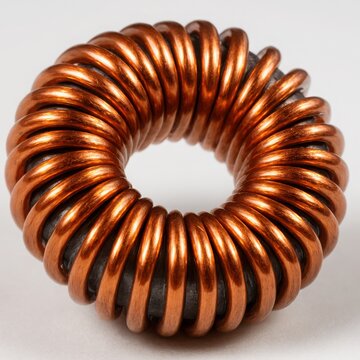 Electronic choke coil component isolated on clean light background