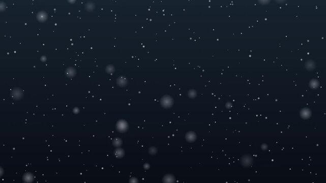Cinematic falling snow on dark background, winter blizzard particles animation, soft white snowflakes overlay for holiday video