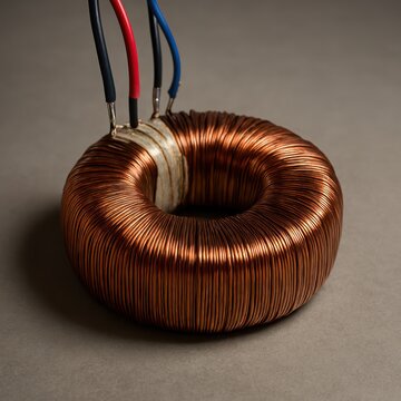 Toroidal transformer with fine copper wire winding and insulated wire leads