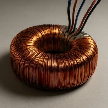 Ring shaped copper coil electromagnetic transformer component for electrical engineering