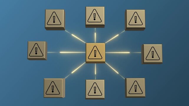3 d network connection with warning signs and alert for cybersecurity and risk management concepts caution