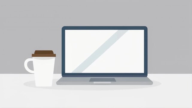 laptop and coffee cup on wooden desk timelapse sequence