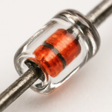 Glass zener diode electronic component isolated on white background