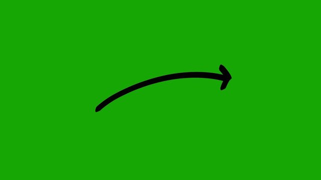 Animated hand drawn curved arrow pointing right on a green background. 4K horizontal video for directions, navigation, tutorials, callouts, transitions, presentations, and motion graphics.