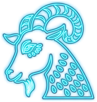 Blue Neon Goat Cartoon Illustration