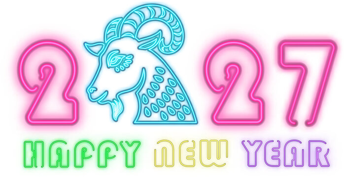 2027 Neon Goat Happy New Year Illustration