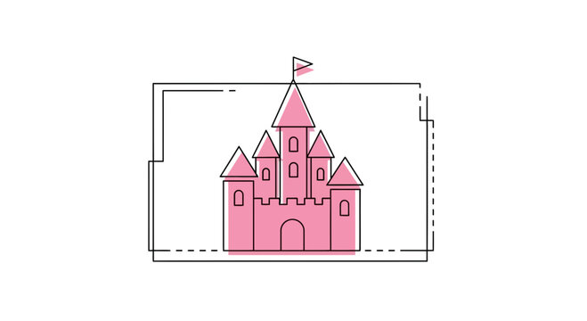 pink castle, flag on top