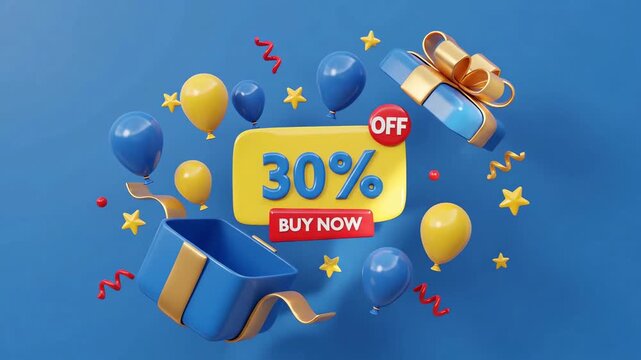 Sale Promotion with Gift Boxes, Balloons and Buy Now Button