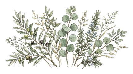 Fototapeta premium Mediterranean Botanical Foliage Collection