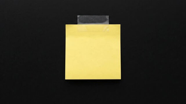 Yellow sticky note taped to a black background surface in an office setting