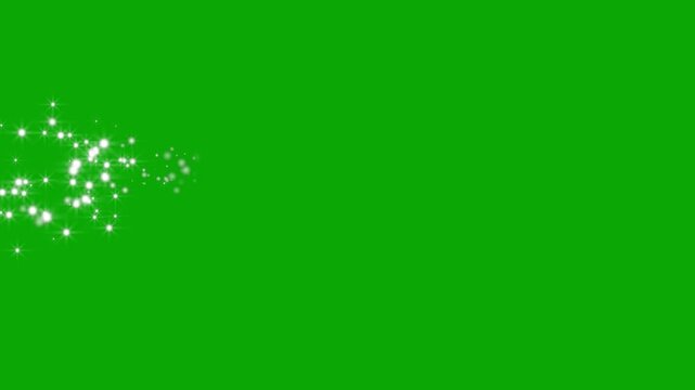 White glowing glitter star trail, magical fairy dust sparkle, twinkling doodle stars, shimmering particle line, fantasy transition, green background, elegant motion effect, glow, effect