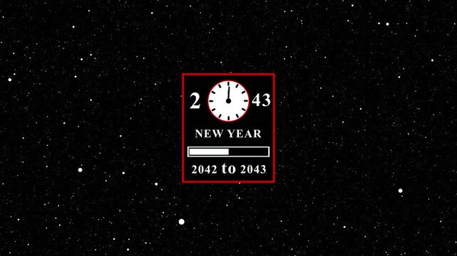 New year countdown clock showing 2042 to 2043 in starry space.