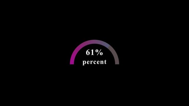 Semi-circle progress bar animation with percentage count on black background.