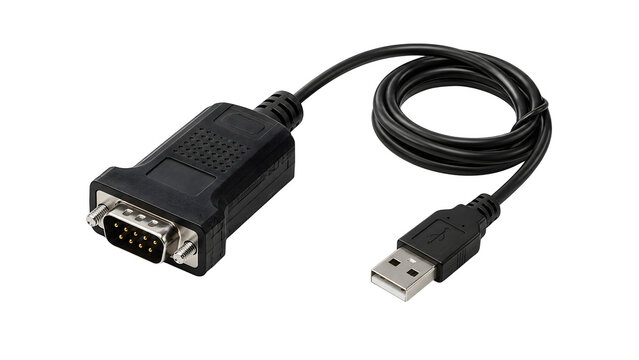 USB to serial adapter cable with DB9 connector for computer communication and electronic device setup