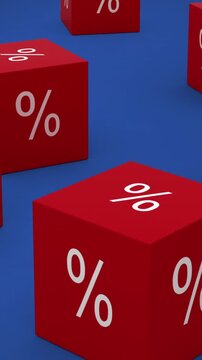 Animation of red cubes with per cent sign on blue background