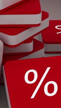 Animation of red cubes with per cent sign on grey background