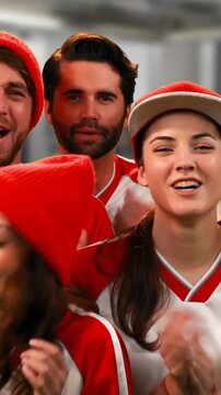 Group of sports fans cheering 4k