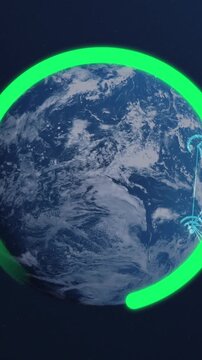Animation of loading circle icon and networks of connections over globe
