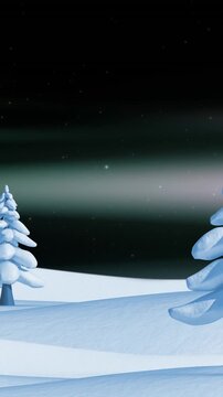 Animation of winter scenery at christmas over aurora