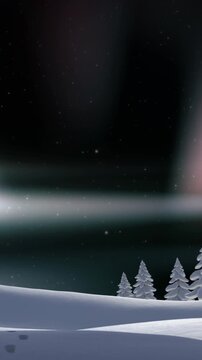 Animation of winter scenery at christmas over aurora