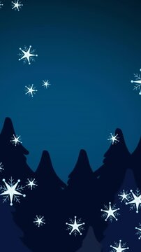 Animation of snow falling at christmas over fir trees