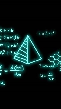 Animation of mathematical formulae and scientific data processing over black background