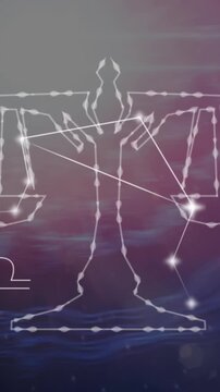 Animation of libra star sign on clouds of smoke in background