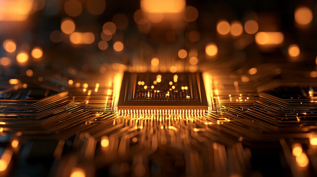 Glowing Microchip Processor on Circuit Board representing AI Technology