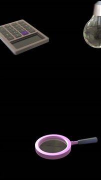 Animation of chemistry icons with copy space on black background
