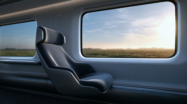 Modern Luxury Train Interior with Empty Seat and Window View