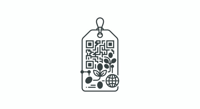 Eco-friendly QR Code Tag with Plants and Globe - Sustainable Technology