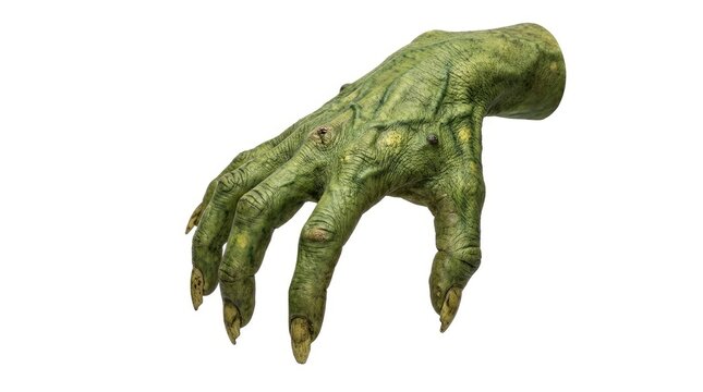 Creepy monster hand with sharp claws isolated on white background for fantasy or horror design