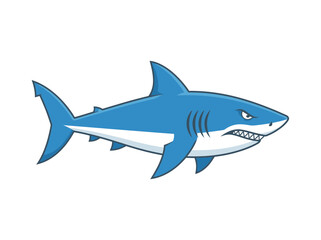 Obraz premium Aggressive Blue Shark Cartoon Vector Illustration Isolated on White