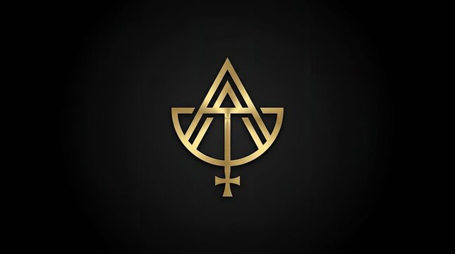 Gold occult alchemical symbol on black background.