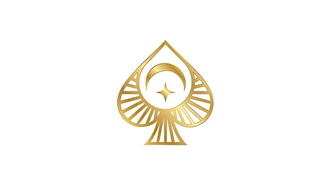 Gold spade logo with celestial moon and star icon.