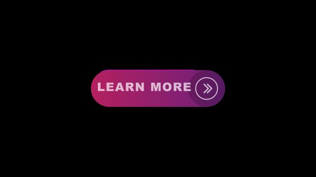 Learn More Button Animation with Gradient Colors on Black Background.