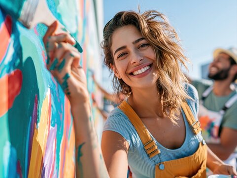 Community mural project brings joy and color to city streets during afternoon