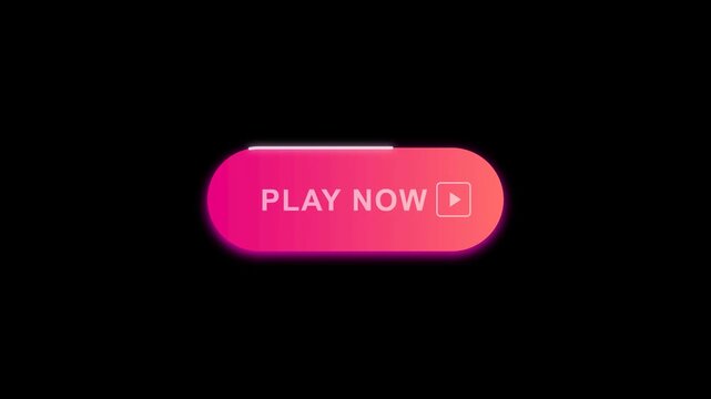Play Now Button Animation with Pink Gradient and Glowing Effect on Black Background.