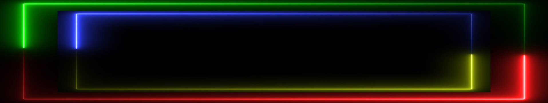 Multicolor Neon Frame with Glowing RGB Border on Black Background, Futuristic Digital Light Rectangle for Technology, Gaming, Streaming and Motion Graphics