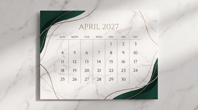 April 2027 monthly calendar page with elegant dark flow