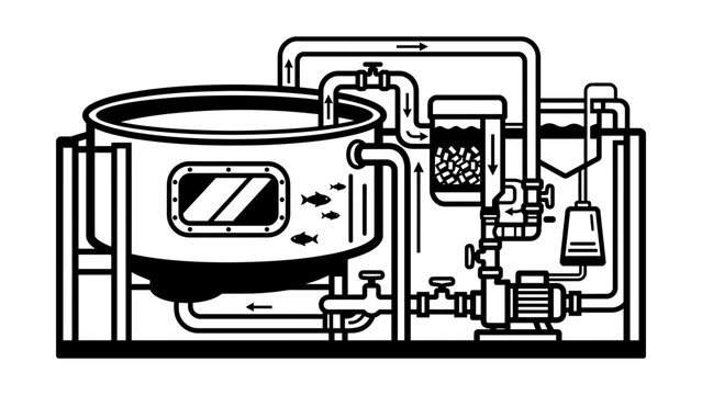 Recirculating Aquaculture System Technical Vector Illustration