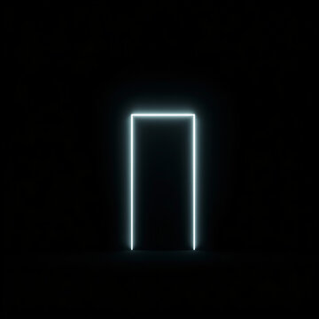 Dreamlike abstract glowing rectangular doorway dark infinite void bright white light surreal escape